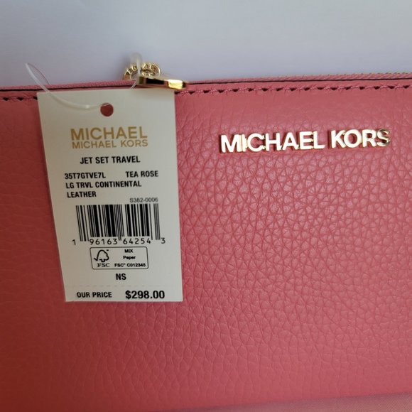MICHAEL KORS Jet Set Travel Continental Pebbled Leather Wallet-Tea Rose 🎈⭐$138. - Picture 16 of 16